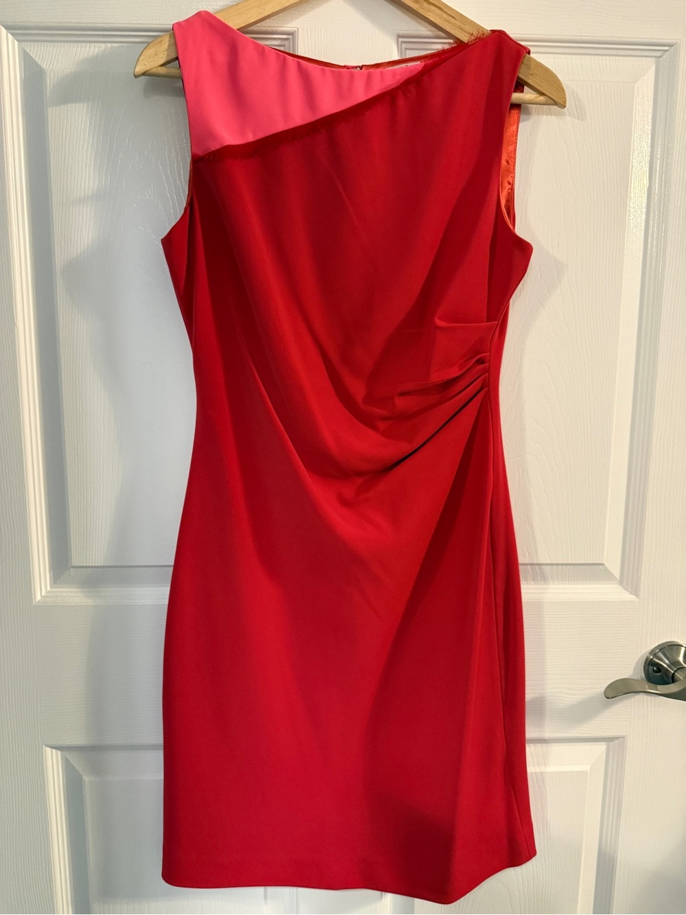 T Tahari Red Dress with Pink Trim